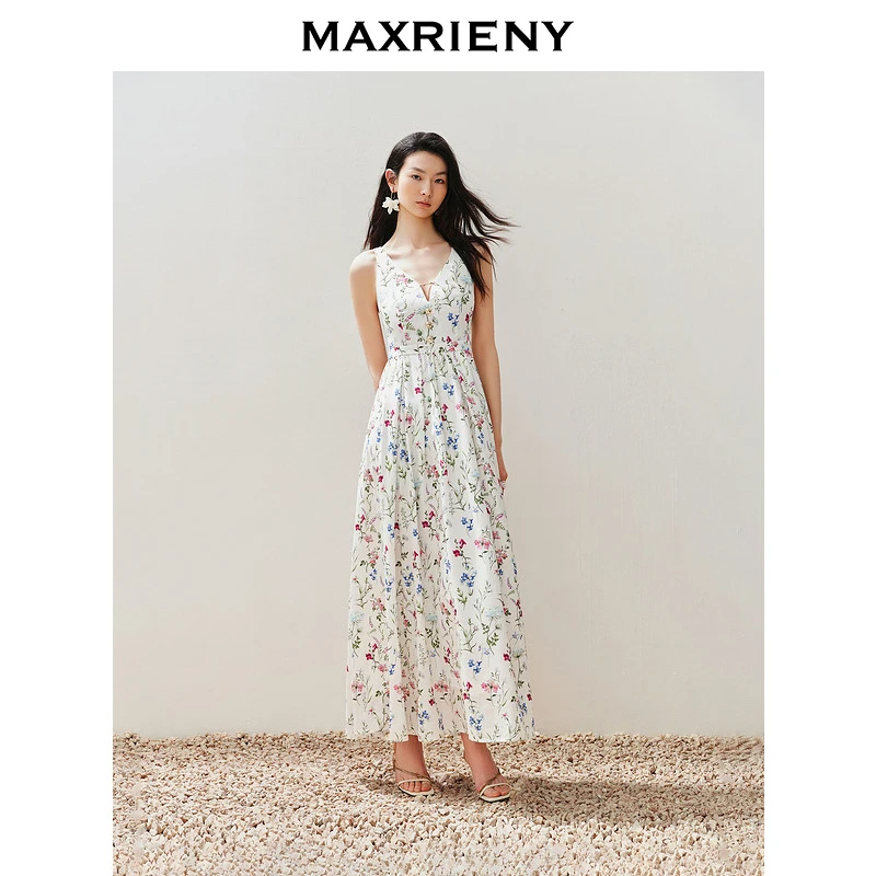 【浪漫花园-商场同款新品】MAXRIENY城市绑带高级感连衣裙露背裙