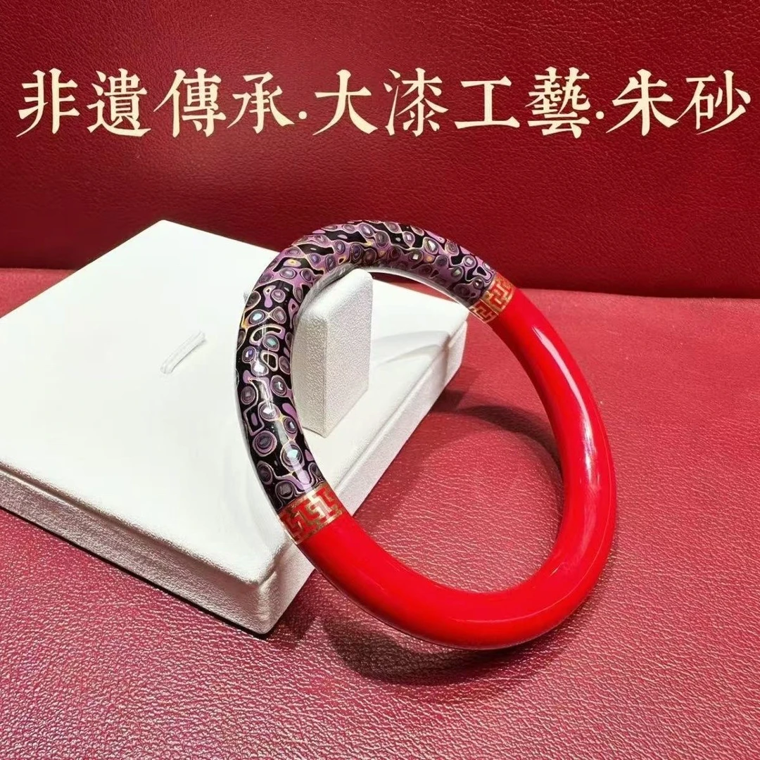含辰砂工艺品朱砂珐琅彩非遗传承大漆工艺景泰蓝巨贵手镯情侣礼物