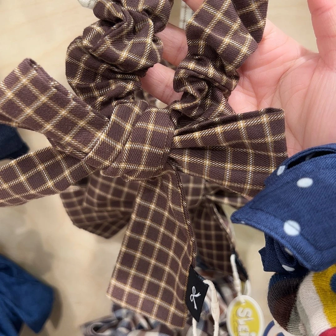 汐***汐非金属无咖色格子蝴蝶结发圈