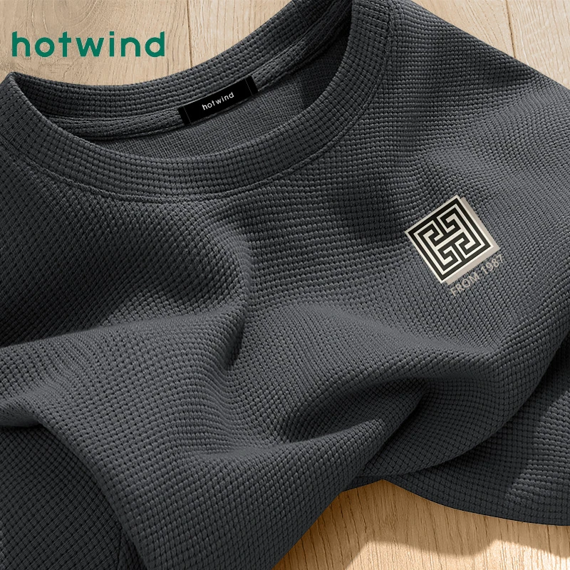 Hotwind/热风高级肌理感t恤男士重磅复古华夫格短袖夏季休闲半袖