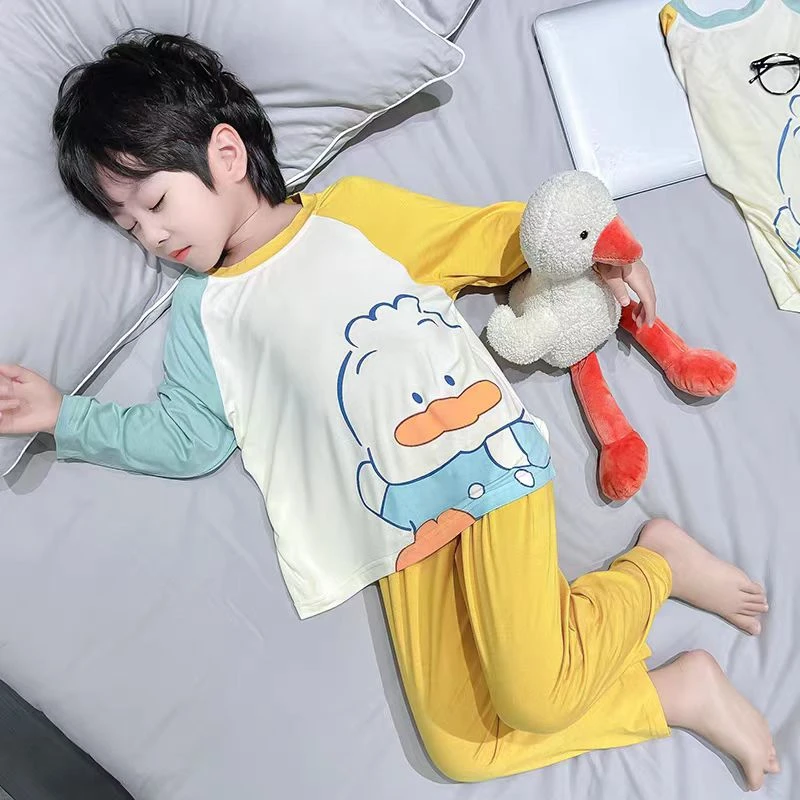 夏季男女童莫代尔家居服套装卡通贴身舒适空调服睡衣套装夏日穿搭