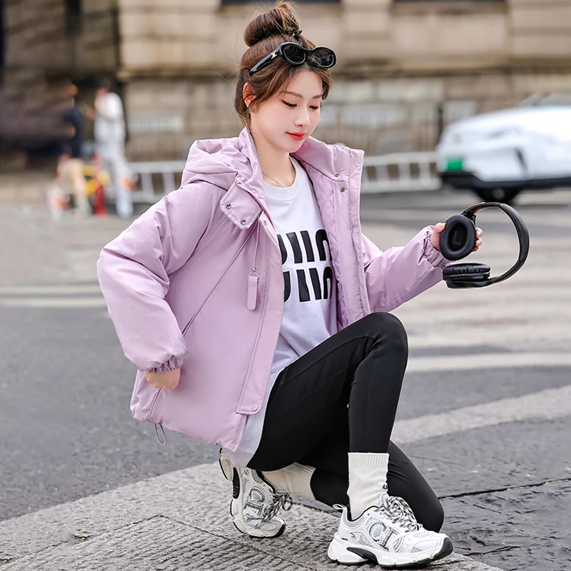 2025款棉服女短款加厚一体棉小个子韩版宽松连帽冲锋衣时尚外套