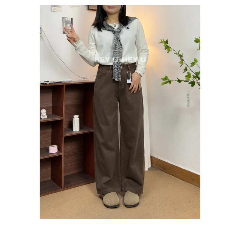 【枫叶】小个子棕色牛仔裤女高腰显瘦直筒裤