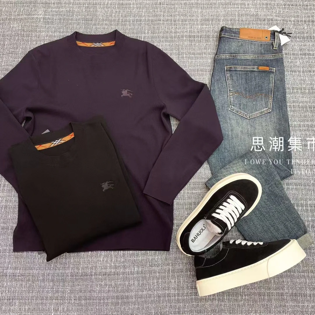 针织圆领常规款刺绣logo针织衫毛衣线衣男款简约极简