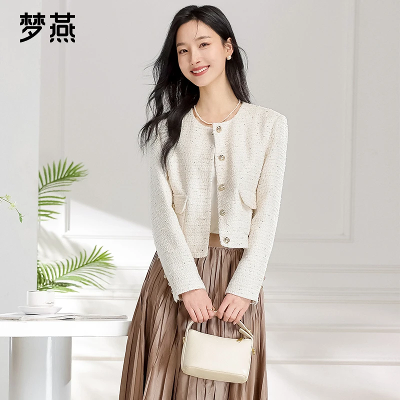 梦燕春秋女装薄款圆领气质小香风法式上衣时尚百搭外套7AA08B5001