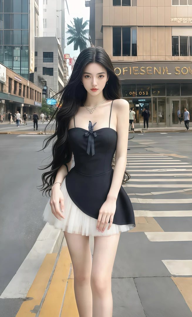 夏季新款别致设计感黑色吊带收腰连衣裙女小众显瘦气质氛围感穿搭