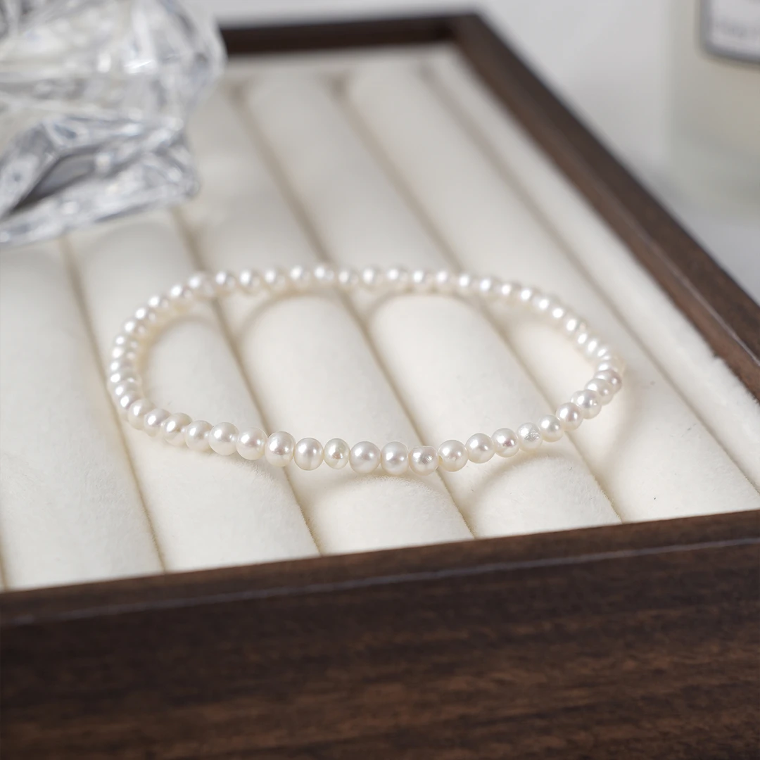 3-4mm天然淡水珍珠正圆小米珠素圈珍珠手串0607