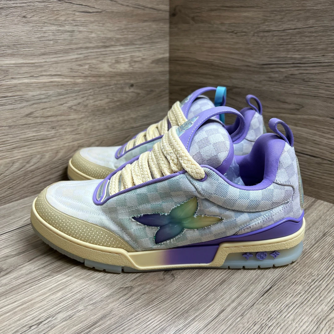 99新 LouisVuitton/路易威登 Skate SS25 黄紫棋盘格面包鞋42.5码