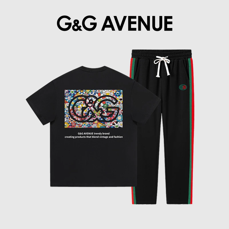 法国G&G AVENUE轻奢潮牌休闲时尚套装T恤+平脚长裤-GTZ25231342