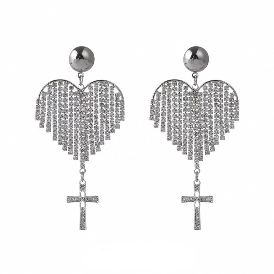 合金锆石耳饰 毛妮peshe【爱心镶钻耳钉】DX9117