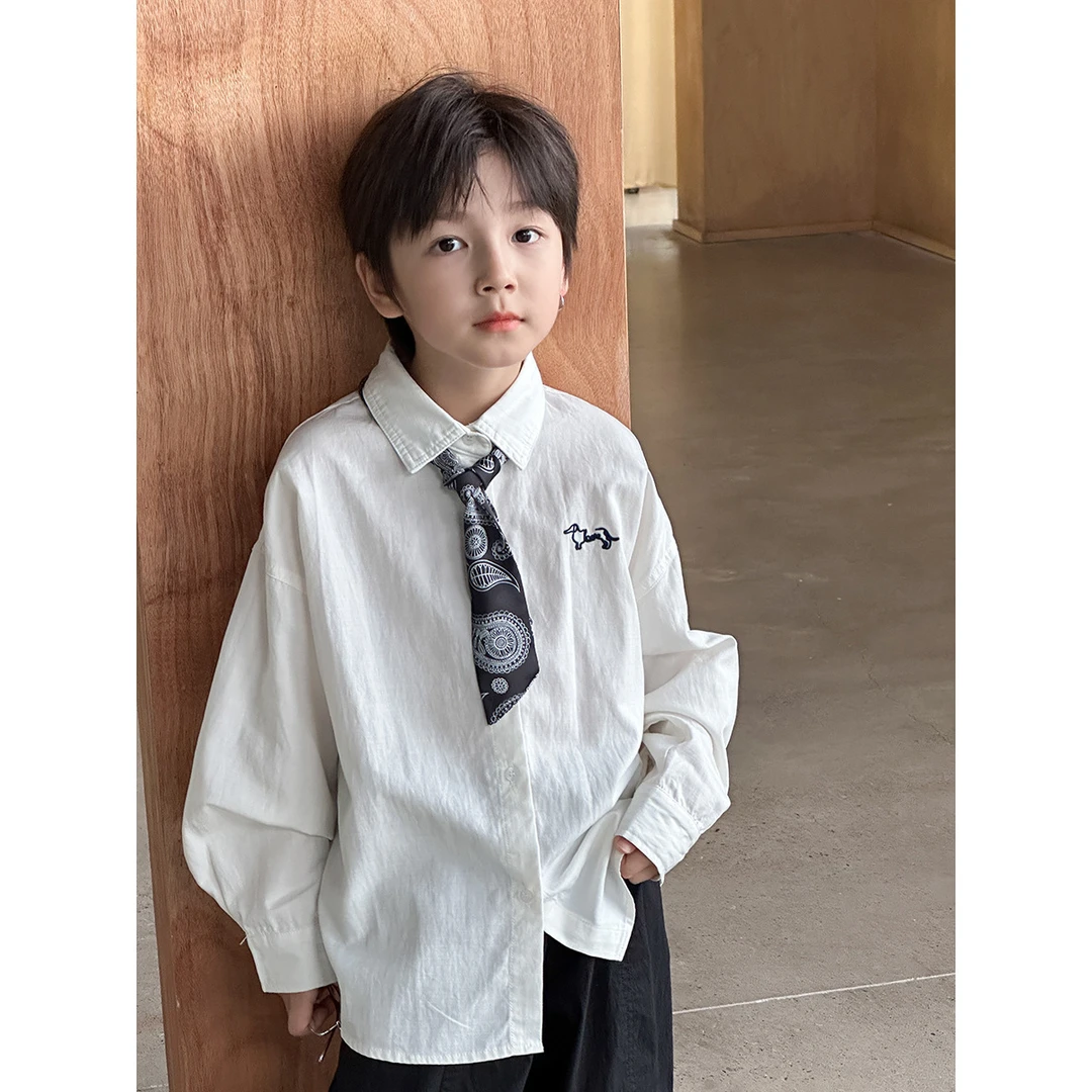 in 爱:mg25秋季男女童天丝气质刺绣衬衫儿童韩版ins风白衬衫162
