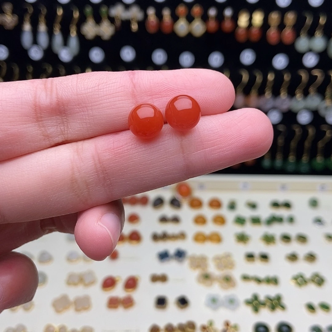 和田玉银S925镀金镶嵌耳饰