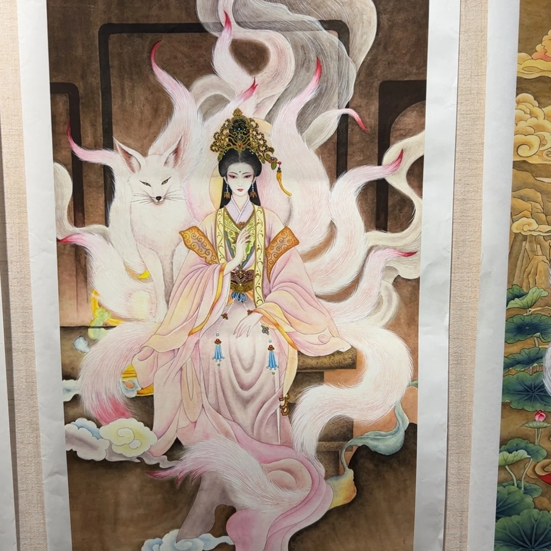 天***财书法粉色九尾加蟒仙加精品寿星做轴