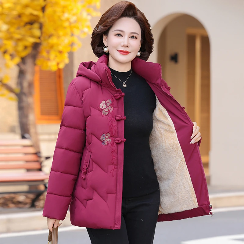 奶奶装冬季印花棉服外套新款时尚加厚棉服秋冬老人妈妈上衣棉袄