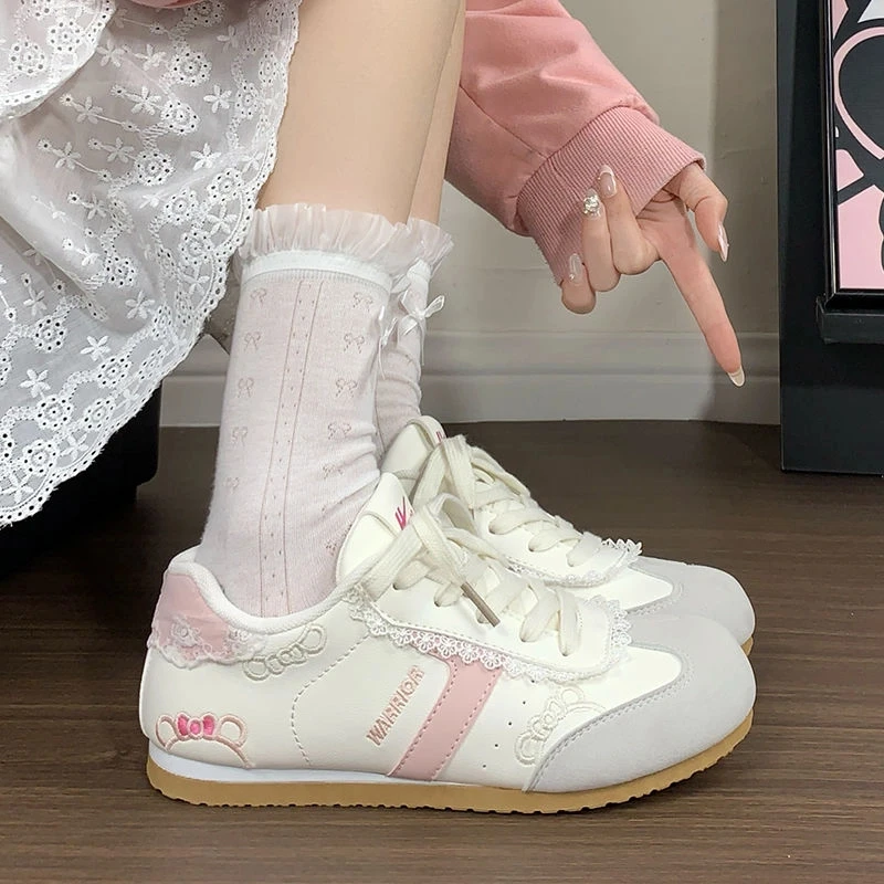 回力女鞋2025新款可爱猫刺绣运动鞋女德训鞋韩系百搭厚底小白鞋