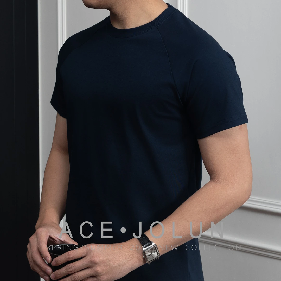 【索罗娜冰棉】纯色速干透气短袖T恤男士弹力插肩袖凉感棉夏季圆领