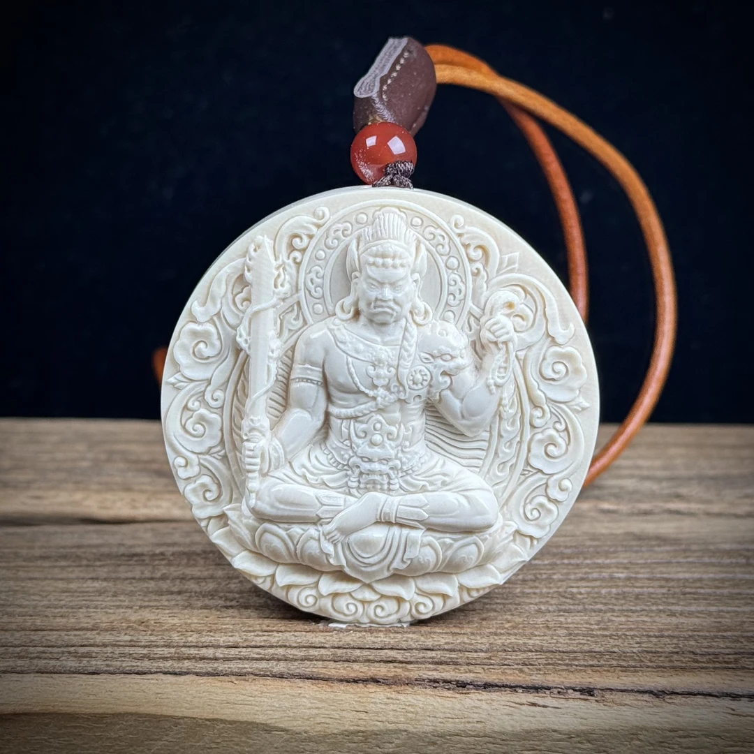 H5180天然猛犸牙 雕刻不动明王54*11.7mm 一物一图 支持鉴定 假一