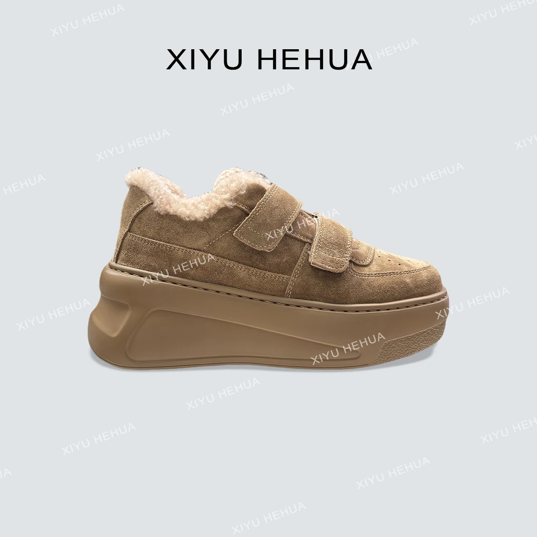 【现货】新款超轻真皮小白鞋羊毛内里厚底增高加绒保暖休闲女鞋