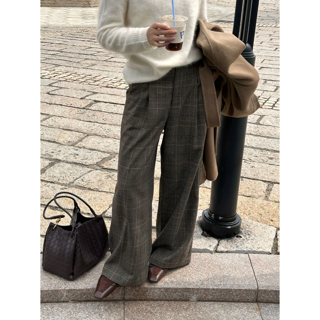 【通勤搭配】秋冬羊毛新款轻奢通勤风格纹裤Y237