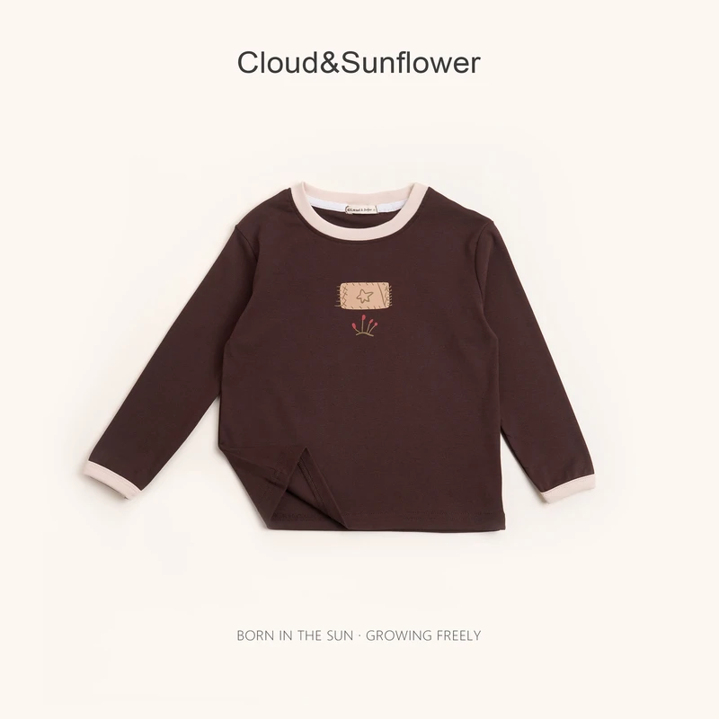 【云朵小葵】女童秋季新款星星贴布洋气圆领长袖套头打底衫252860