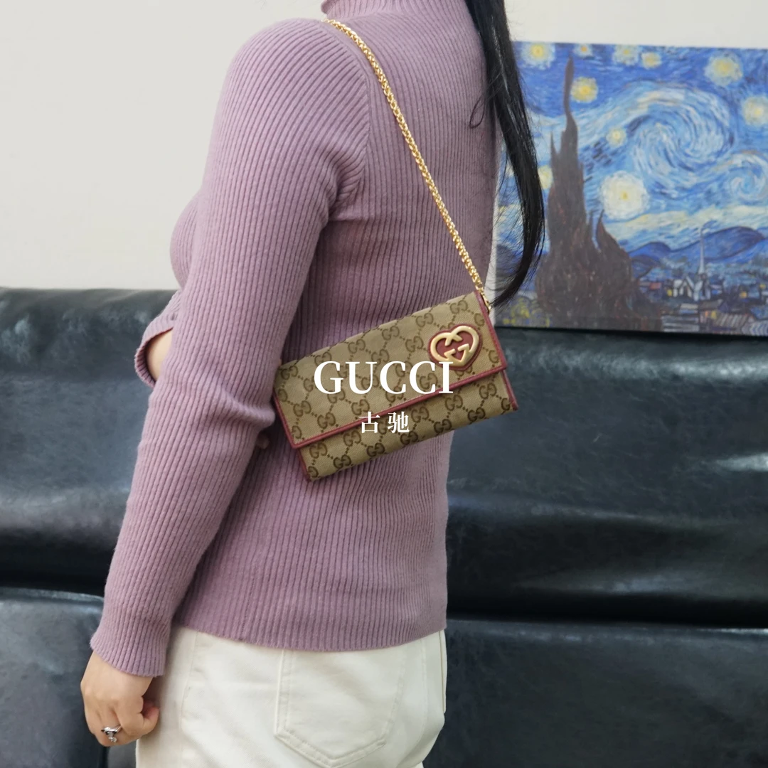95新 GUCCI/古驰 老花链条钱包/HM02219045/9045
