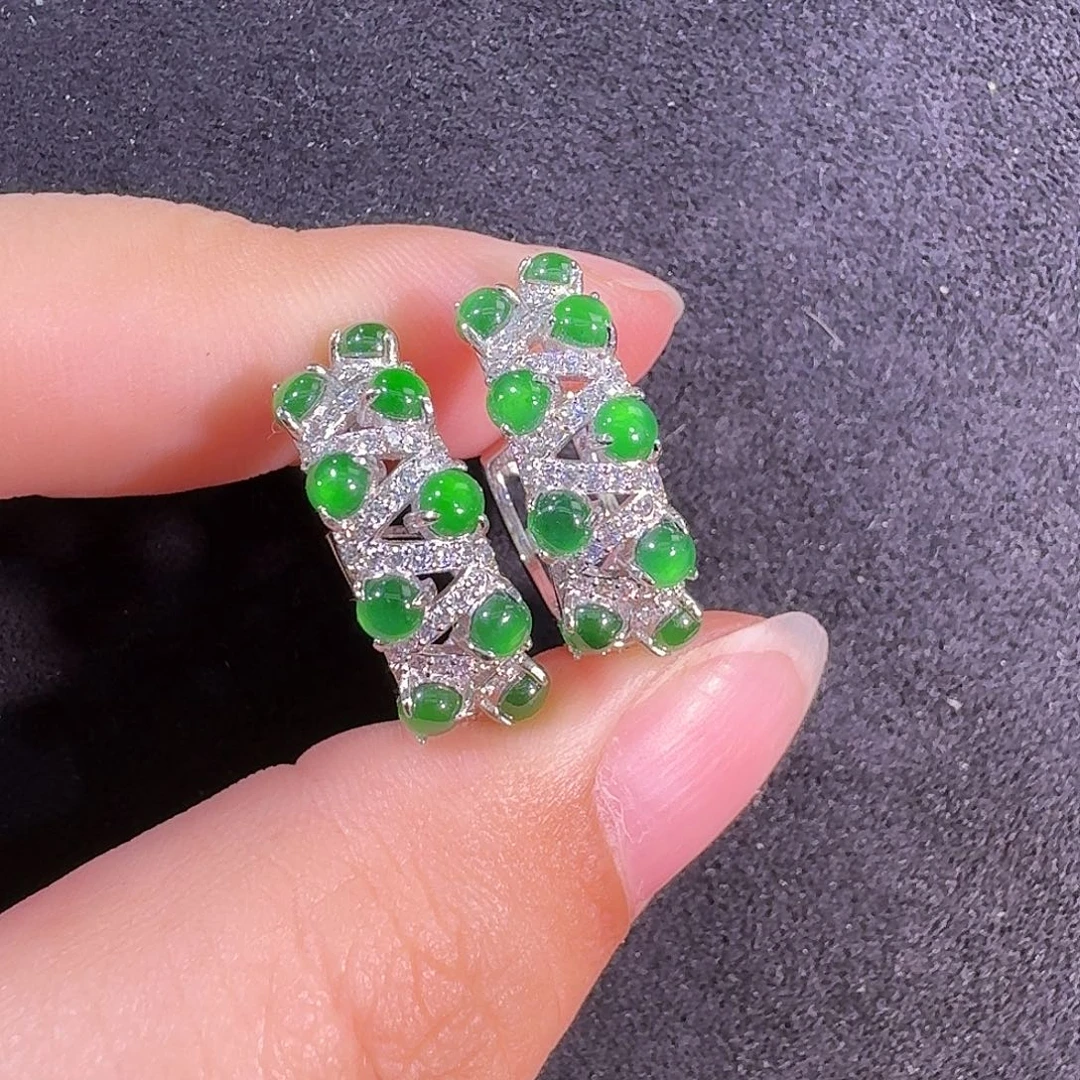 翡翠银S925镶嵌耳饰蛋面