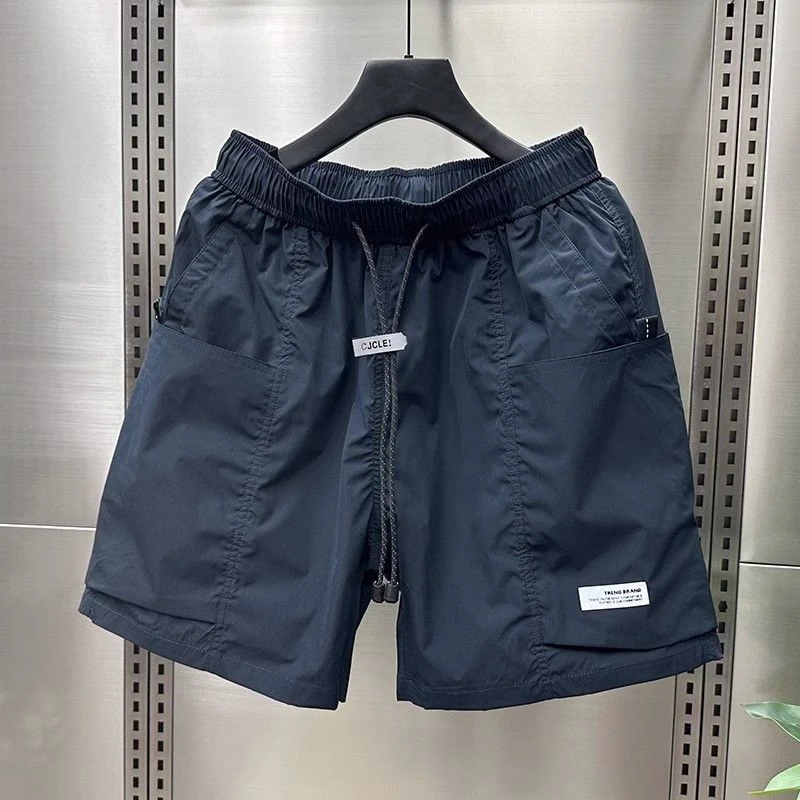 藏青色松紧高腰运动短裤男夏季新款大码300斤外穿速干休闲五分裤