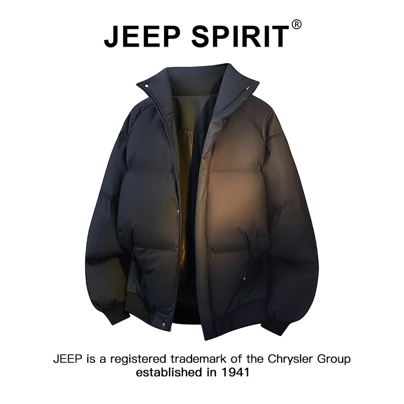 JEEPSPIRIT吉普美式复古立领棉服男士冬季加厚保暖PU皮面包服棉衣