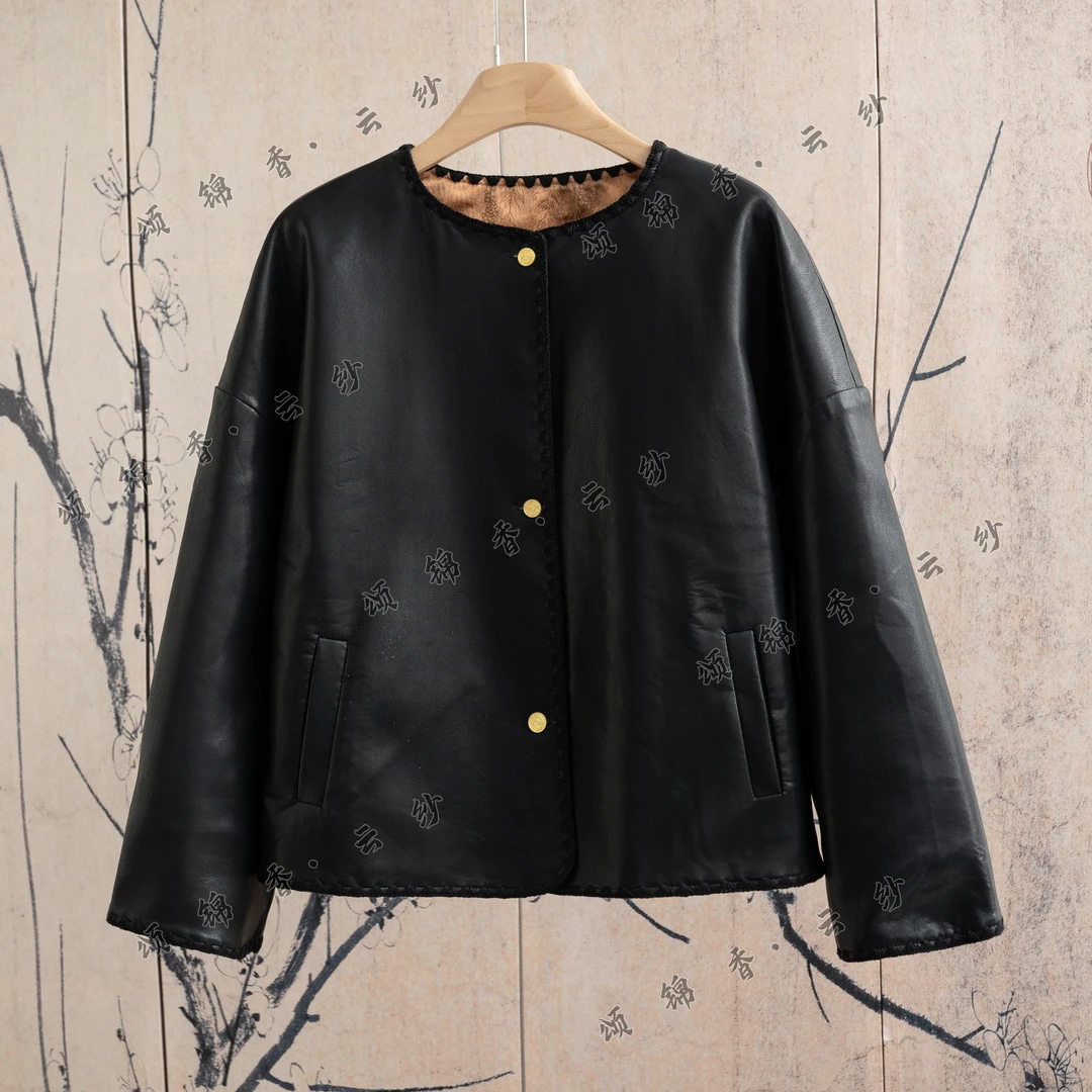 【顺】双面双穿新中式国风重工刺绣女一件过冬外套皮衣K462