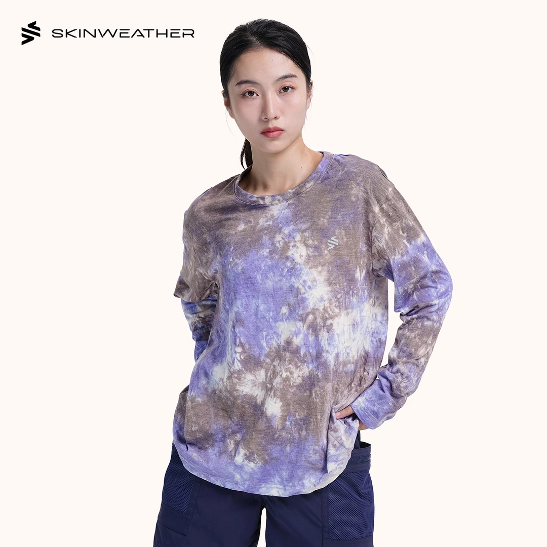 体表气候 云图美利奴羊毛扎染长袖T恤印花速干衣男女户外跑步运动