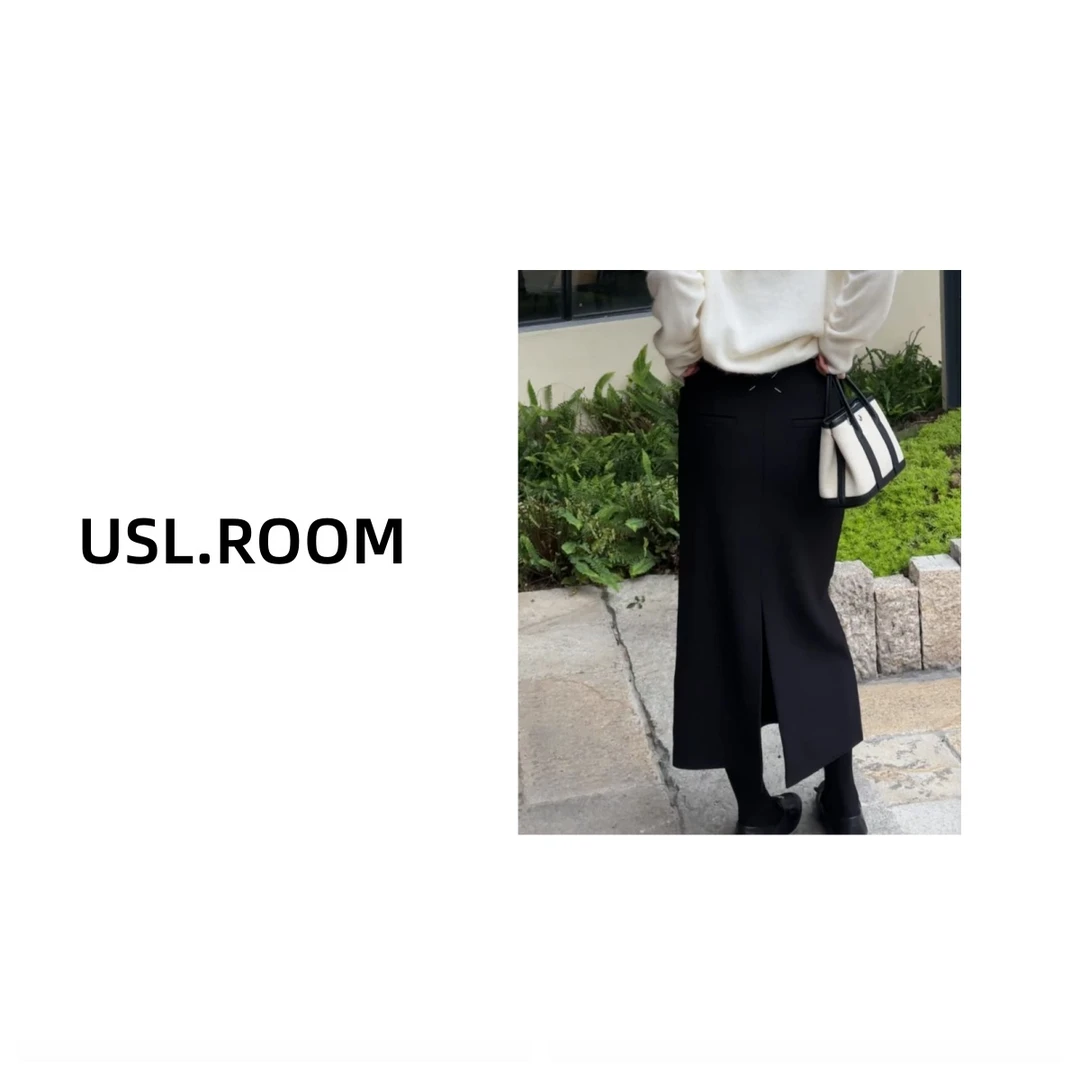 【一诺 STUDIO】 *速瑾* 简约加绒加厚松紧腰直筒开叉半身裙