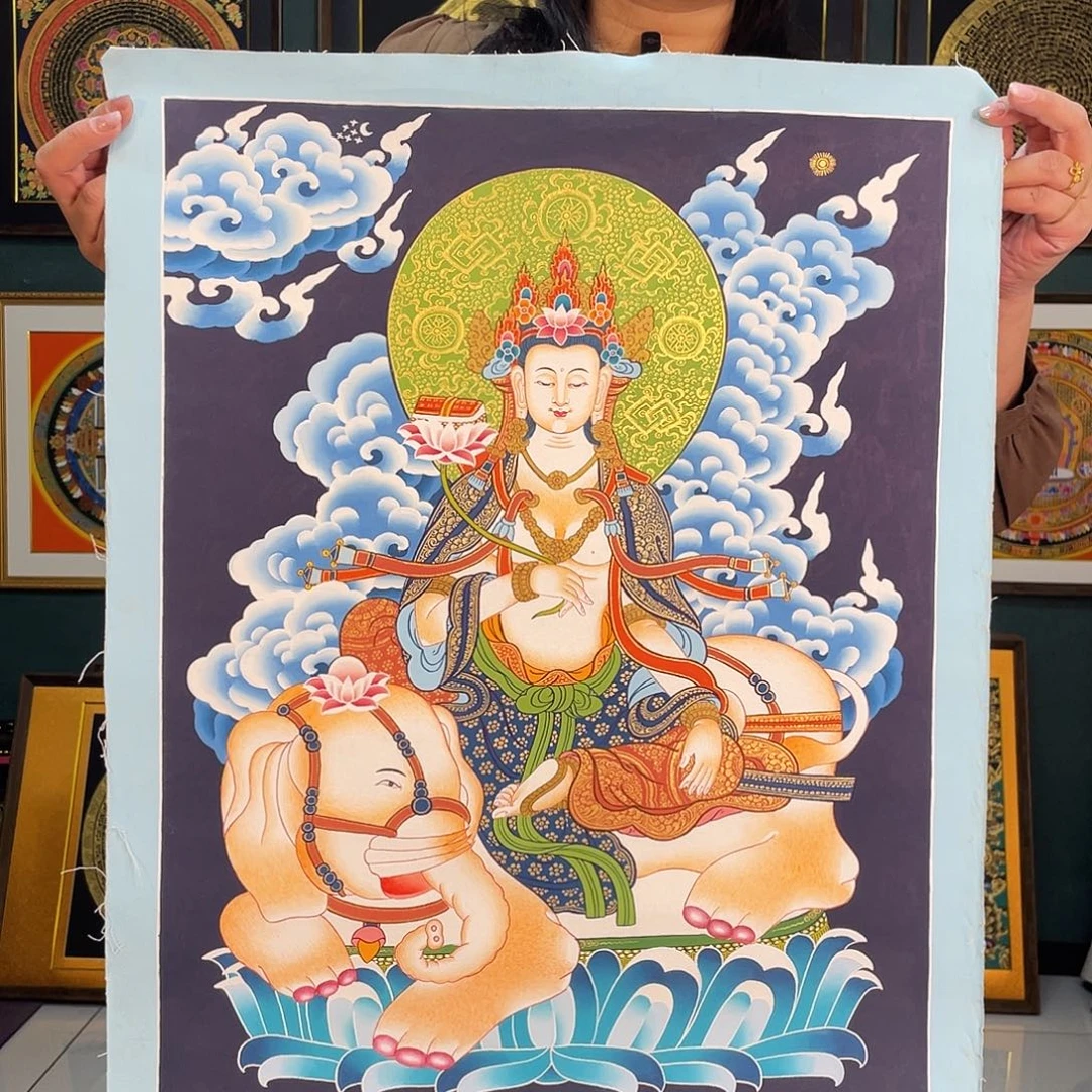 卷轴画普贤手绘矿料唐卡