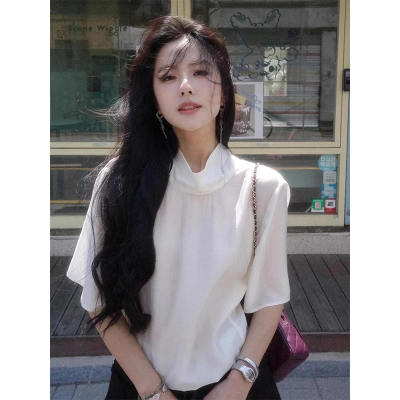 2025夏季超火时尚洋气减龄高级感上衣独特超好看白色飘带领衬衫女