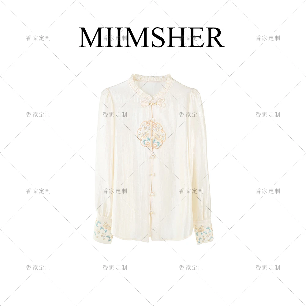 绣卷芙蓉醋酸新中式国风刺绣提花长袖衬衫女早秋MS248005