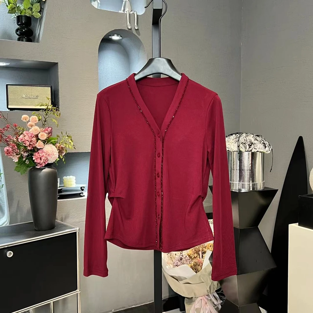 2025春季新款双排钉珠休闲长袖气质女士开衫1119