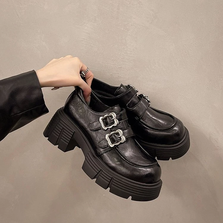 英伦风乐福鞋女2025秋季新款粗跟厚底复古时尚小个子玛丽珍小皮鞋