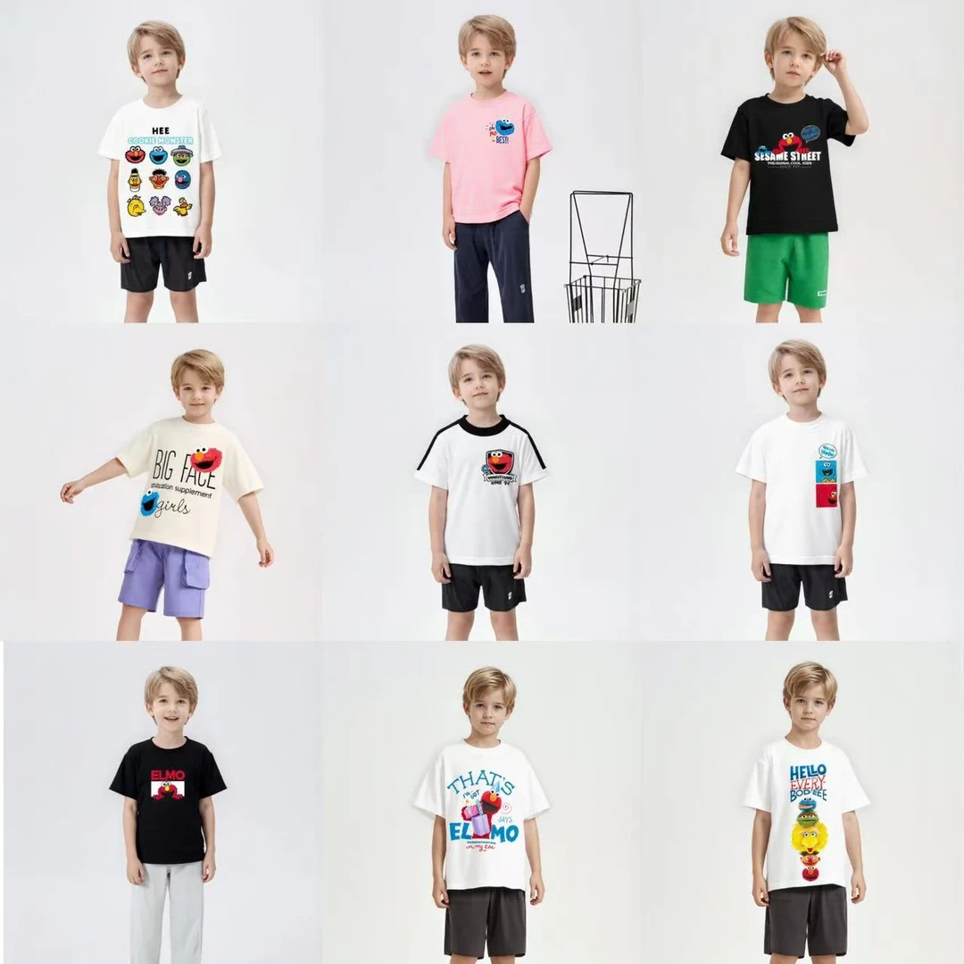 芝麻街儿童百搭休闲短袖圆领卡通T恤舒适时尚童装夏装幼童小童
