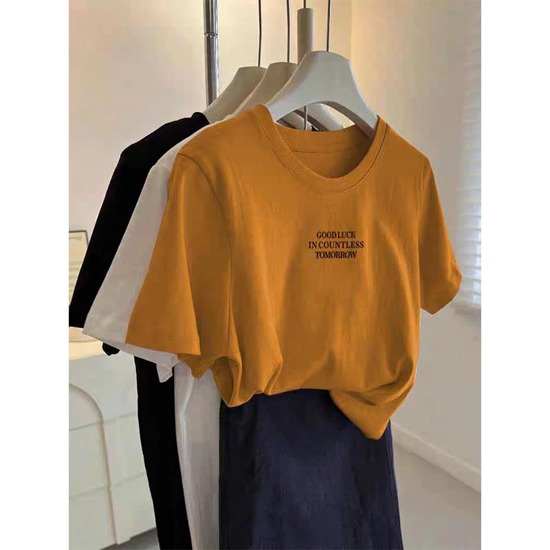 小众不撞款正肩圆领短袖t恤女2025新款时尚百搭洋气大码上衣夏季