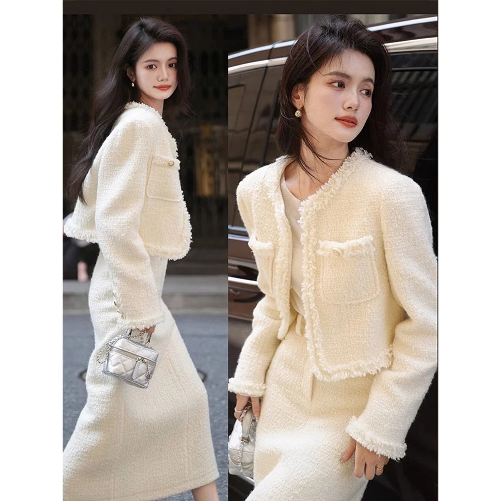 富家千金大小姐气质小香风两件套时尚套装装裙女秋冬圆领长袖时尚