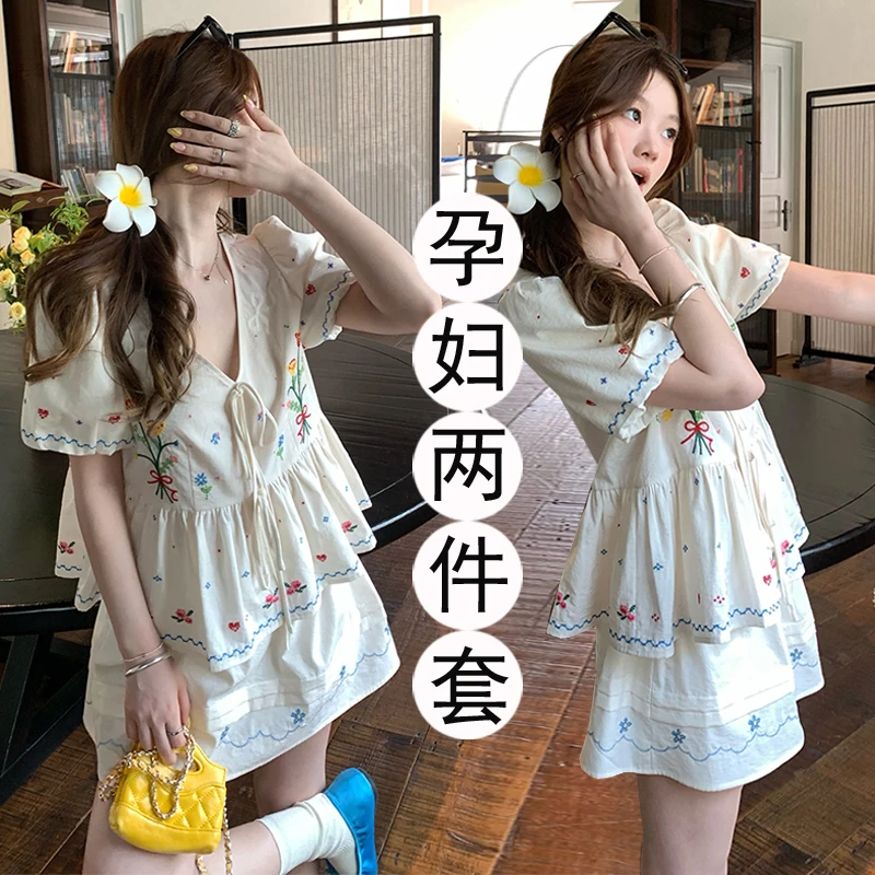 孕妇装2025夏季新款甜美洋气碎花上衣百搭韩版气质显瘦半身裙套装