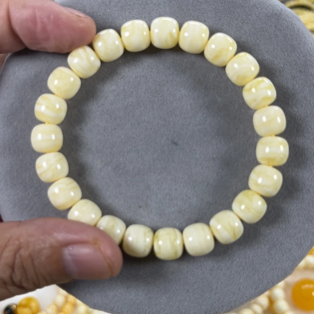蜜蜡手串未镶嵌碩纯天然俄料同料瓷白金纹虎皮