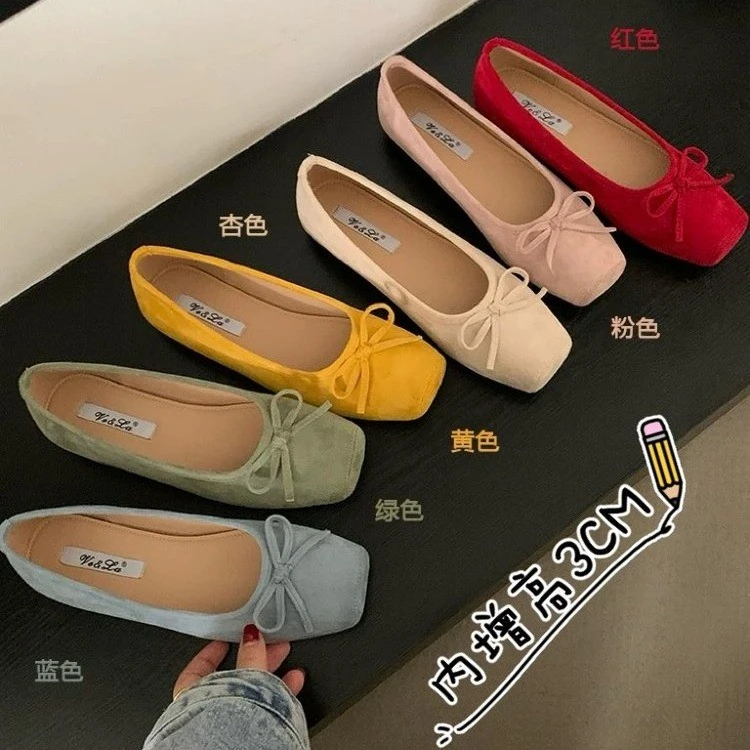 平底鞋子法式蝴蝶结女鞋红色小单鞋芭蕾舞鞋春夏新款瓢鞋软底鞋女