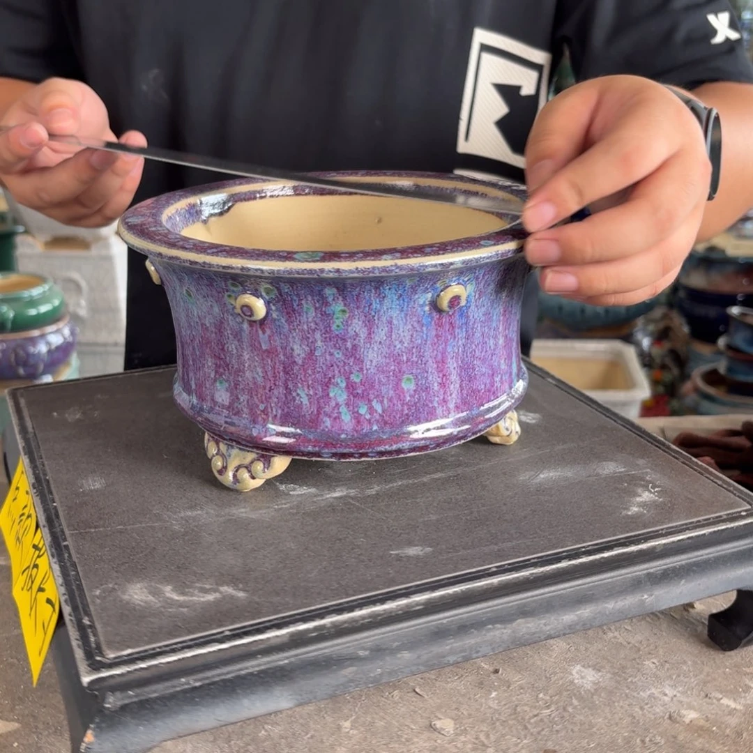 。一风堂石湾花盆 卸窑痕迹 内17*9