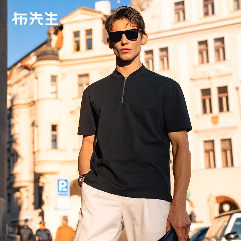 Mr.Bu布先生廓形版棒球领设计2025男士纯色T恤衫ET16203断码清仓