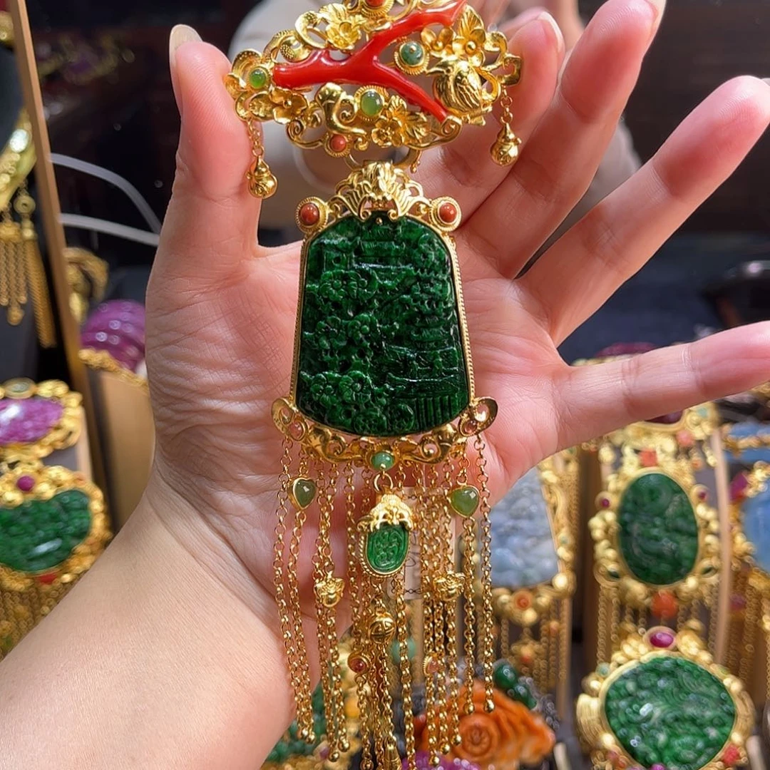 翡翠银S925镀金镶嵌吊坠(不含链)