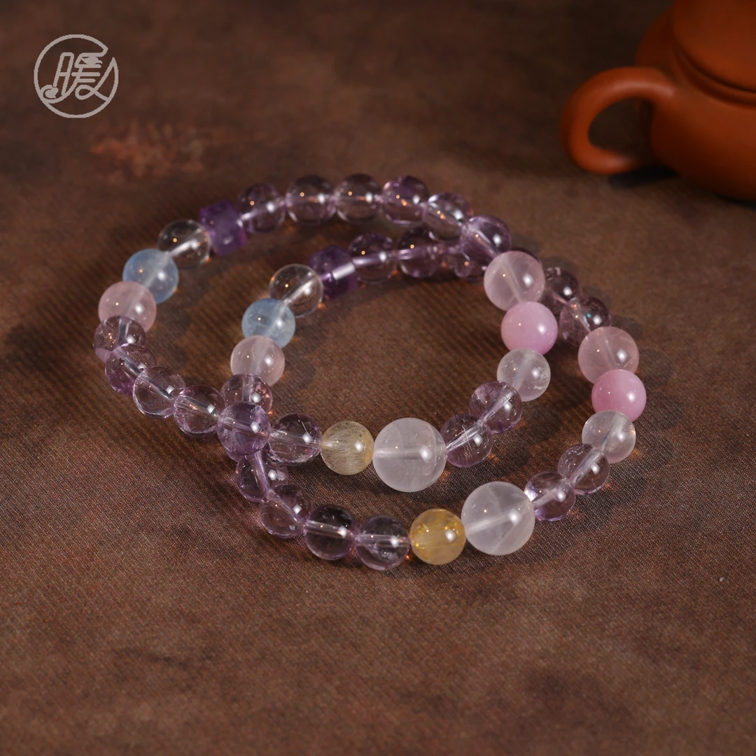 单圈紫水晶手串搭配白幽灵路路通多宝手链F5314多样性发一