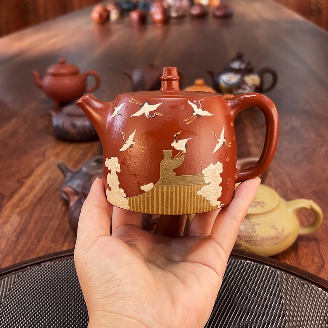 黄***尘紫砂茶壶瑞鹤汉铎