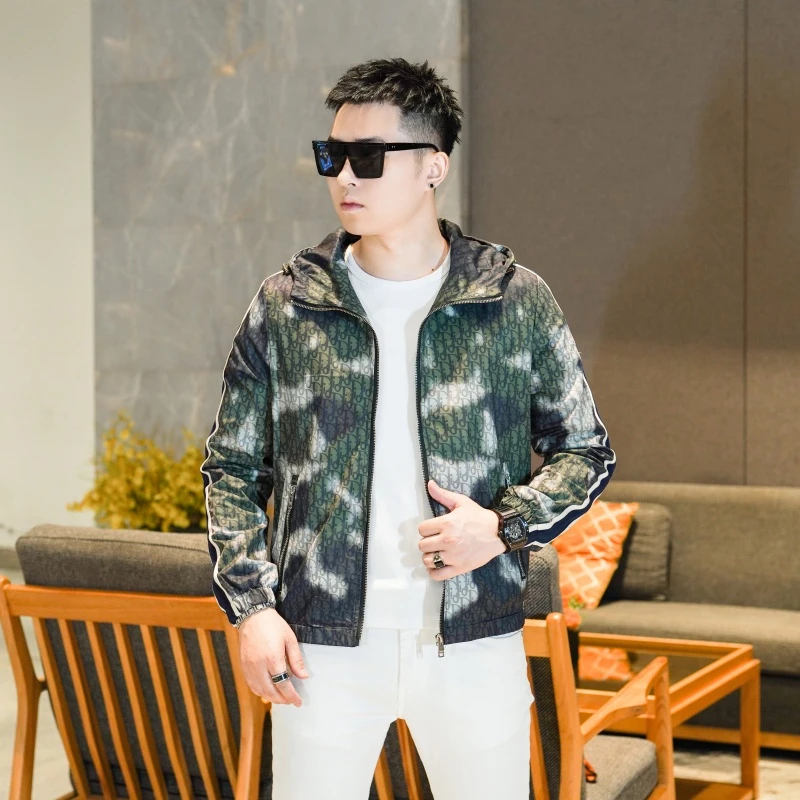 CATIA SELI设计感印花连帽休闲夹克男士2025秋季新款轻奢个性上衣