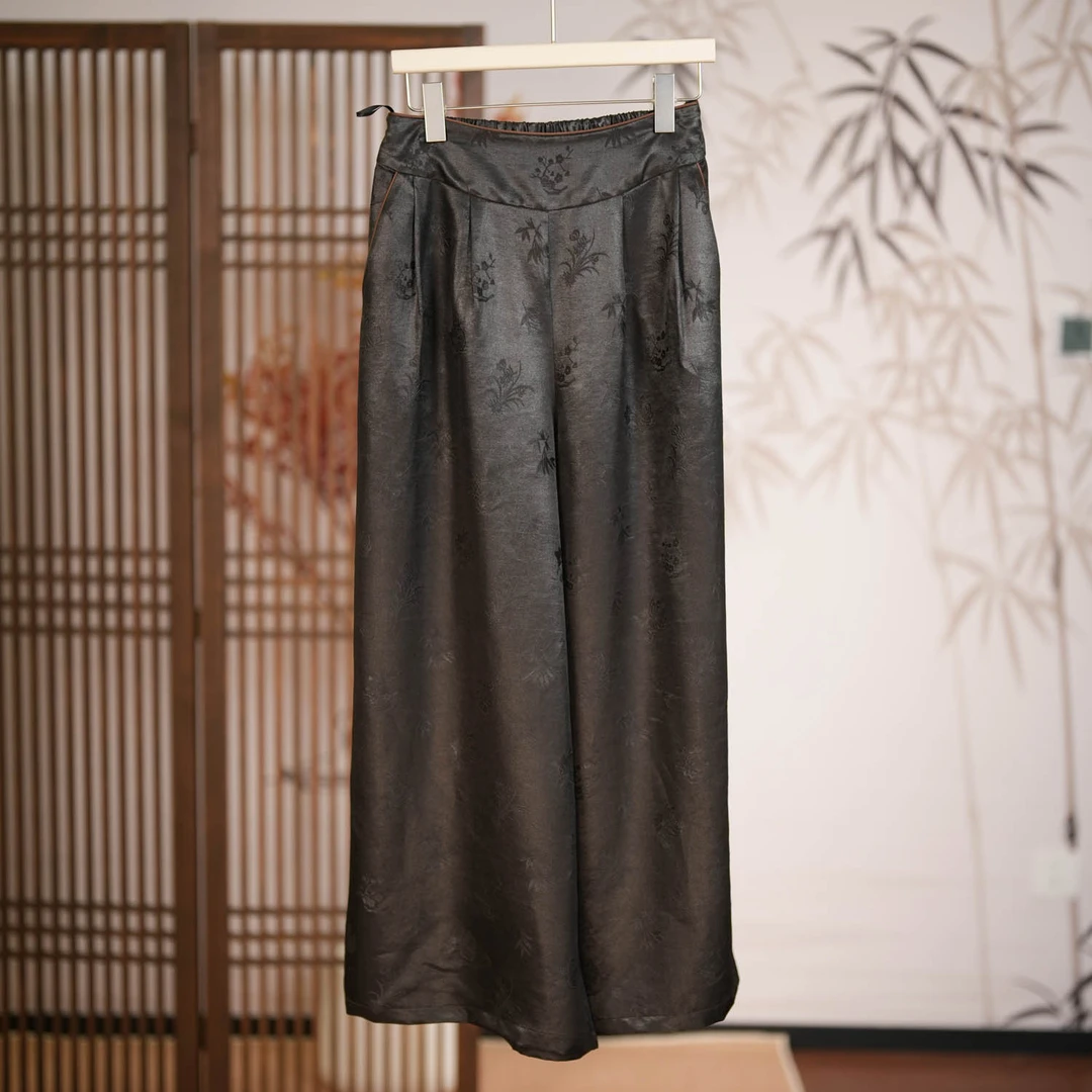 【花影重】休闲裤子国风复古宽松提花阔腿裤 裤子