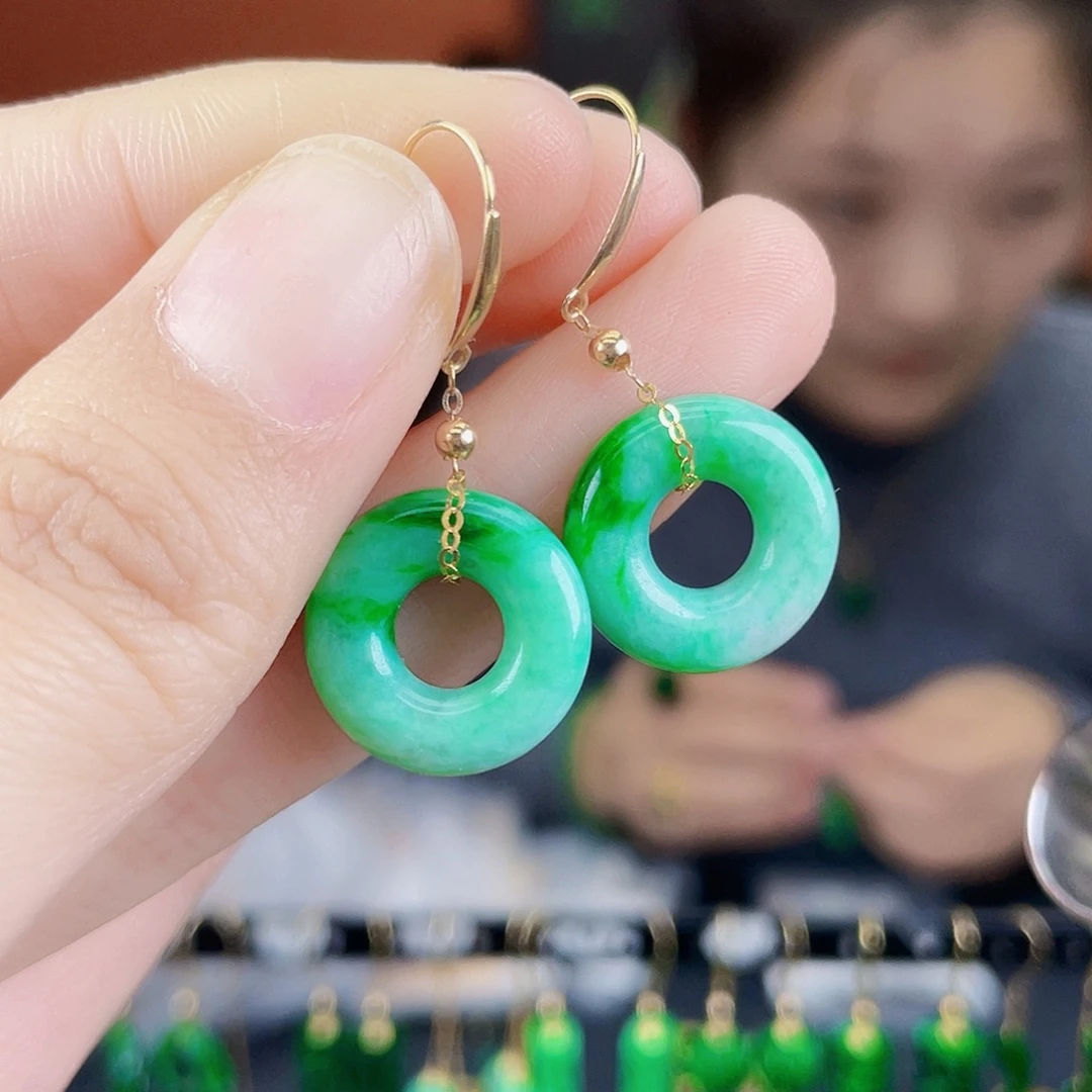 翡翠18K金镶嵌耳饰